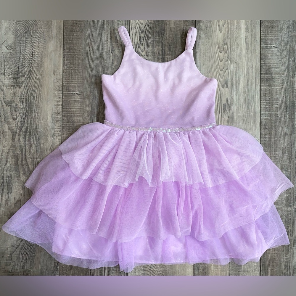Cat & Jack Girls' Glitter Sequin Tiered Purple Violet Ombre Tulle Dress Size 7/8